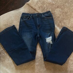 Forever 21 Navy Boot Cut Jeans with Distressed Detail